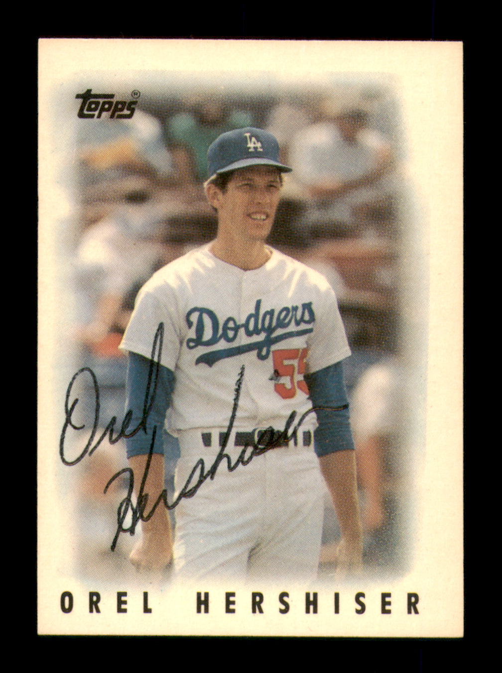 Orel Hershiser Autographed 1986 Topps Mini Card #45 Los Angeles Dodgers SKU #241751