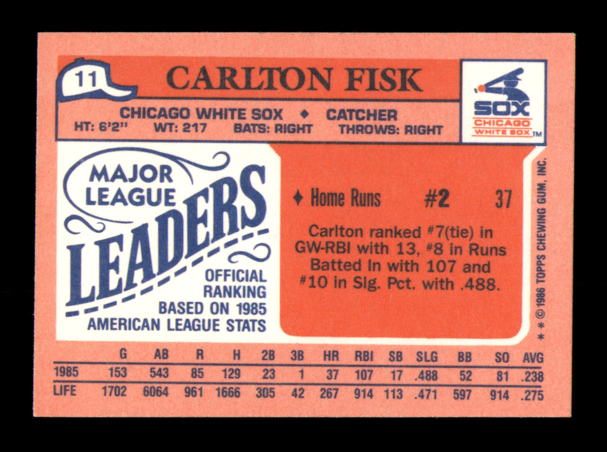 Carlton Fisk Autographed 1986 Topps Mini Card #11 Chicago White Sox SKU #241801