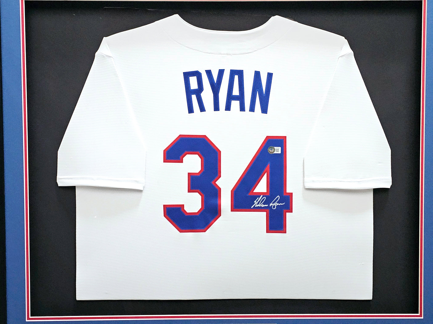 Texas Rangers Nolan Ryan Autographed Framed White Nike Cooperstown Authentic Collection Jersey Beckett BAS QR Stock #214098