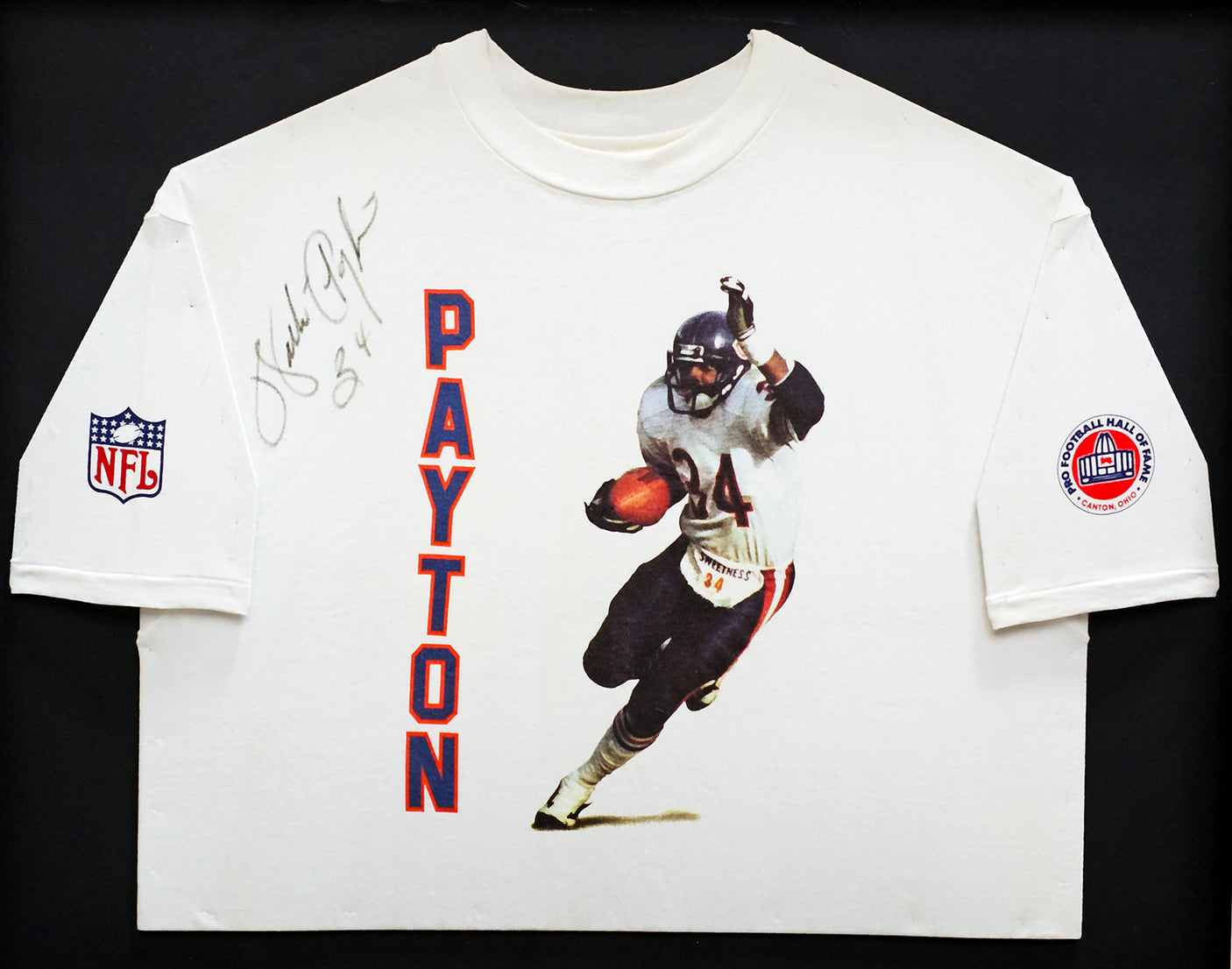 Walter Payton Autographed Framed Pro Football Hall of Fame White T-Shirt Chicago Bears "34" JSA #LL59012