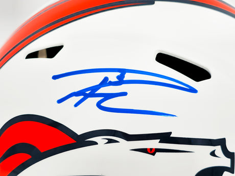 Russell Wilson Autographed Denver Broncos Flat Matte White Full Size Replica Speed Helmet Fanatics Holo Stock #227944