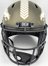 Russell Wilson Autographed Denver Broncos Camo Green Salute to Service Full Size Replica Speed Helmet Fanatics Holo Stock #227942
