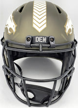 Russell Wilson Autographed Denver Broncos Camo Green Salute to Service Full Size Replica Speed Helmet Fanatics Holo Stock #227942