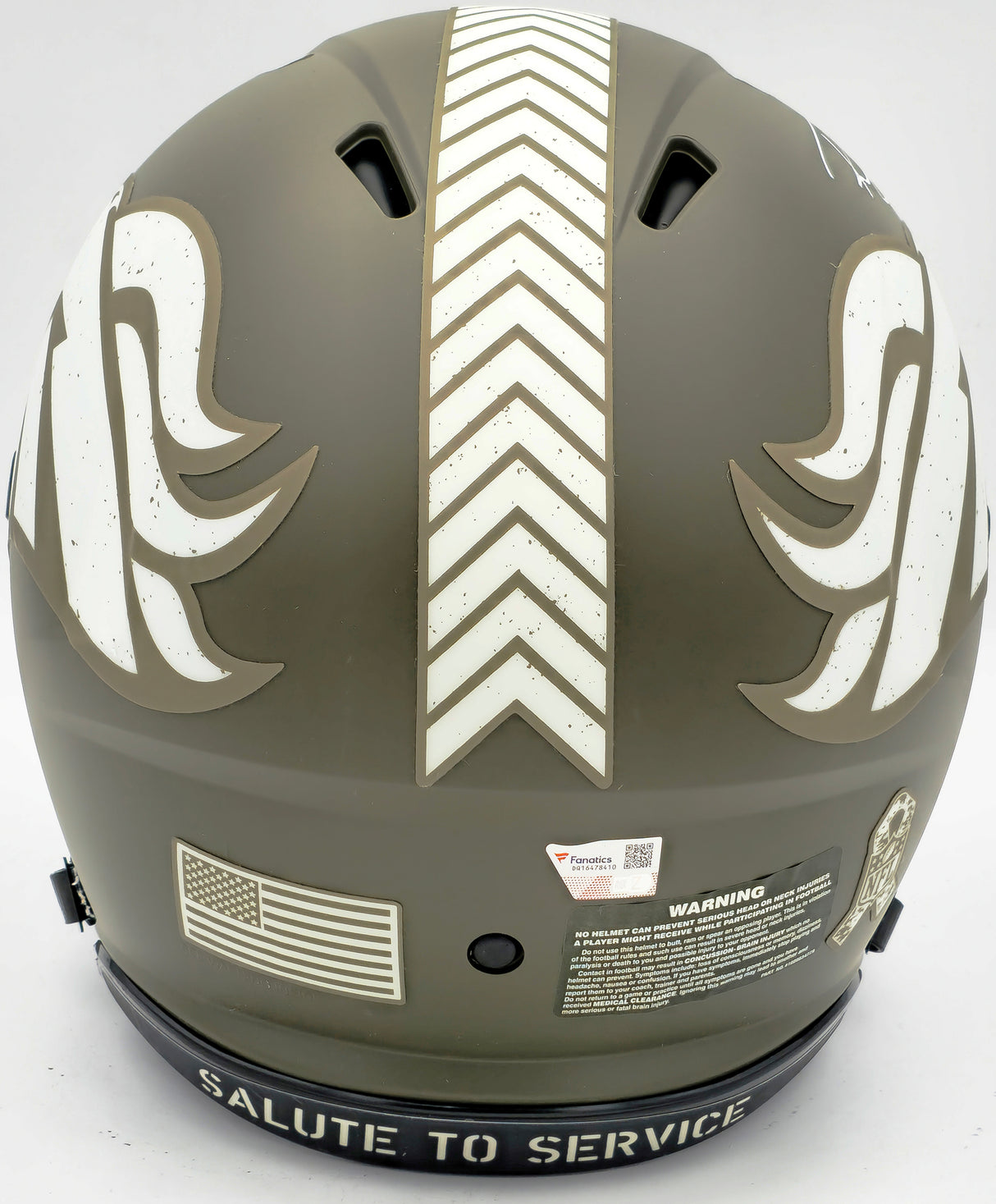 Russell Wilson Autographed Denver Broncos Camo Green Salute to Service Full Size Authentic Speed Helmet Fanatics Holo Stock #227929