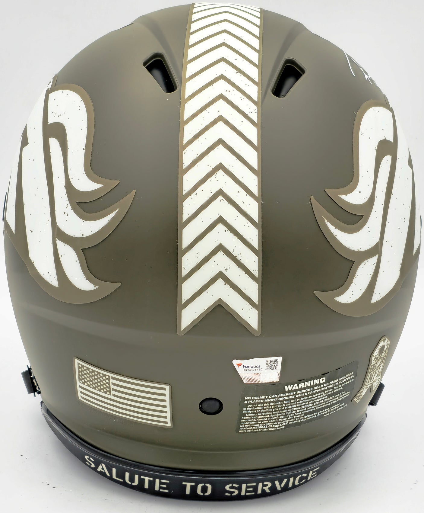 Russell Wilson Autographed Denver Broncos Camo Green Salute to Service Full Size Authentic Speed Helmet Fanatics Holo Stock #227929