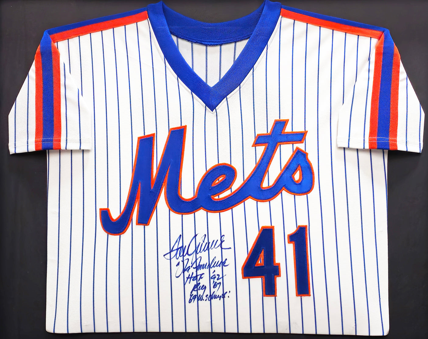 New York Mets Tom Seaver Autographed Framed White Pinstripes Jersey "The Franchise, HOF 92, ROY 67 & 69 WS Champs!" JSA #BB68385