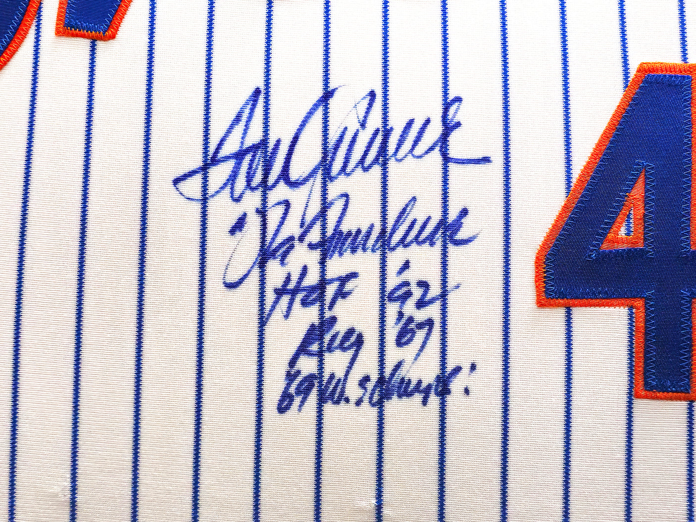 New York Mets Tom Seaver Autographed Framed White Pinstripes Jersey "The Franchise, HOF 92, ROY 67 & 69 WS Champs!" JSA #BB68385