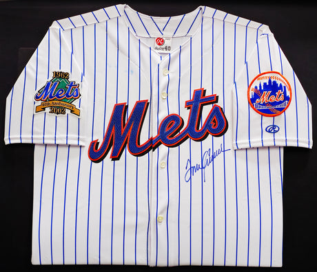 New York Mets Tom Seaver Autographed Framed White Pinstripes Authentic Rawlings 40th Anniversary Patch Jersey Beckett BAS #AC41241