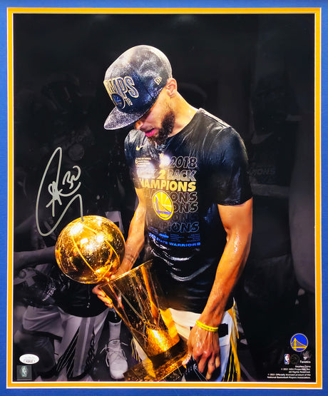 Stephen Curry Autographed Framed 16x20 Photo Golden State Warriors NBA Finals Trophy JSA #AG48125
