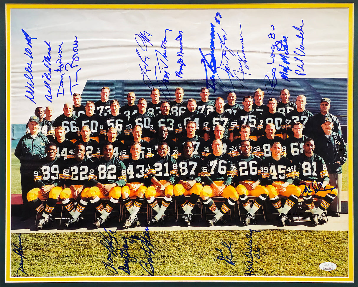 1966 Super Bowl I Champion Green Bay Packers Team Autographed Framed 16x20 Photo With 20 Signatures Including Bart Starr JSA #YY02722