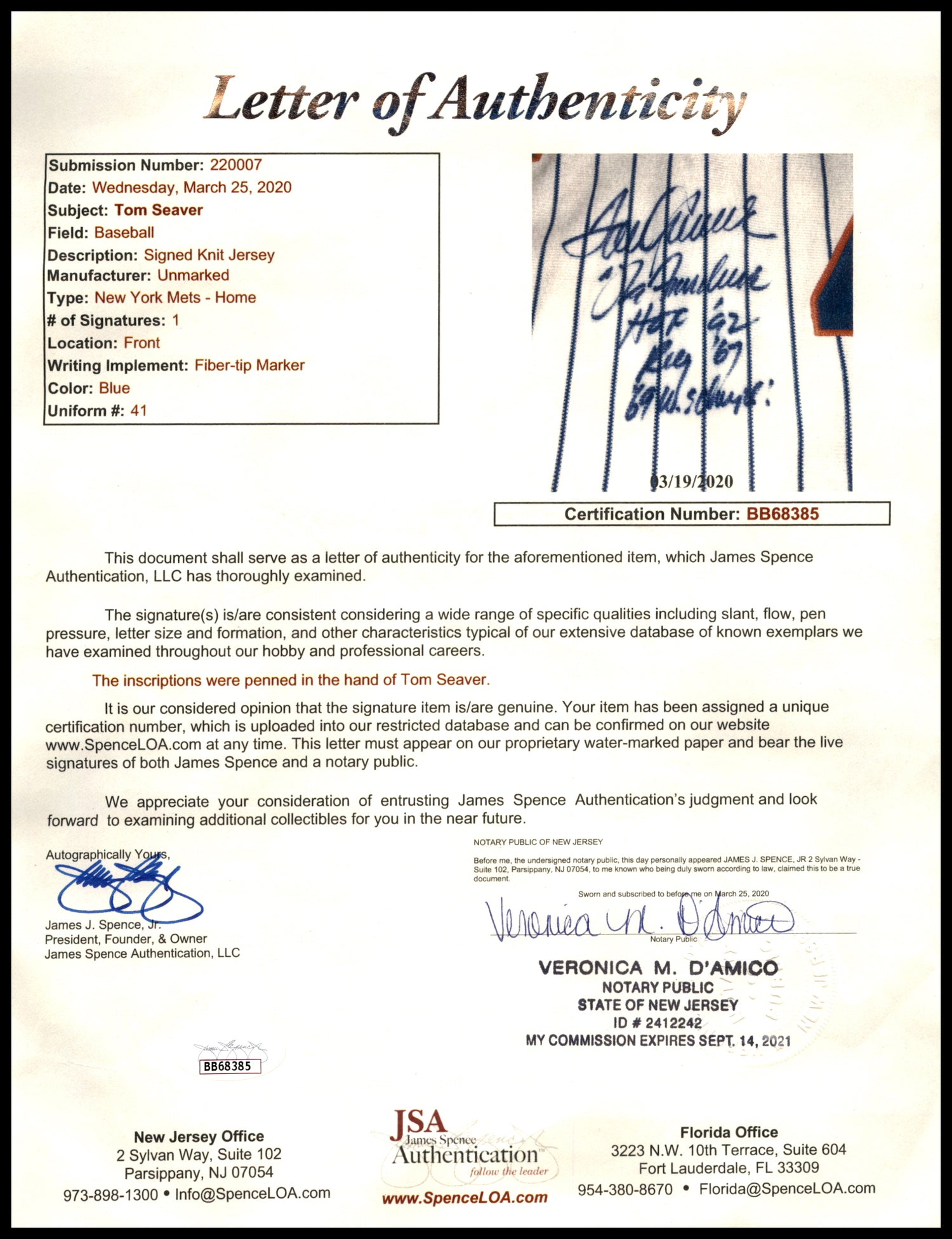 New York Mets Tom Seaver Autographed Framed White Pinstripes Jersey "The Franchise, HOF 92, ROY 67 & 69 WS Champs!" JSA #BB68385