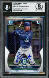 Felnin Celesten Autographed 2023 1st Bowman Chrome Rookie Card #BCP156 Seattle Mariners Beckett BAS Stock #227988