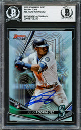 Julio Rodriguez Autographed 2022 Bowman's Best Refractor Rookie Card #23 Seattle Mariners Beckett BAS Stock #228012