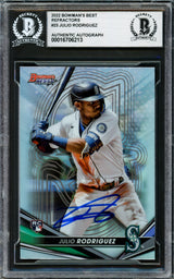 Julio Rodriguez Autographed 2022 Bowman's Best Refractor Rookie Card #23 Seattle Mariners Beckett BAS Stock #228012