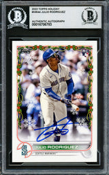 Julio Rodriguez Autographed 2022 Topps Holiday Rookie Card #HW99 Seattle Mariners Beckett BAS Stock #228015