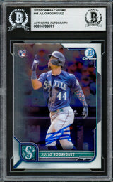 Julio Rodriguez Autographed 2022 Bowman Chrome Rookie Card #48 Seattle Mariners Beckett BAS Stock #228018