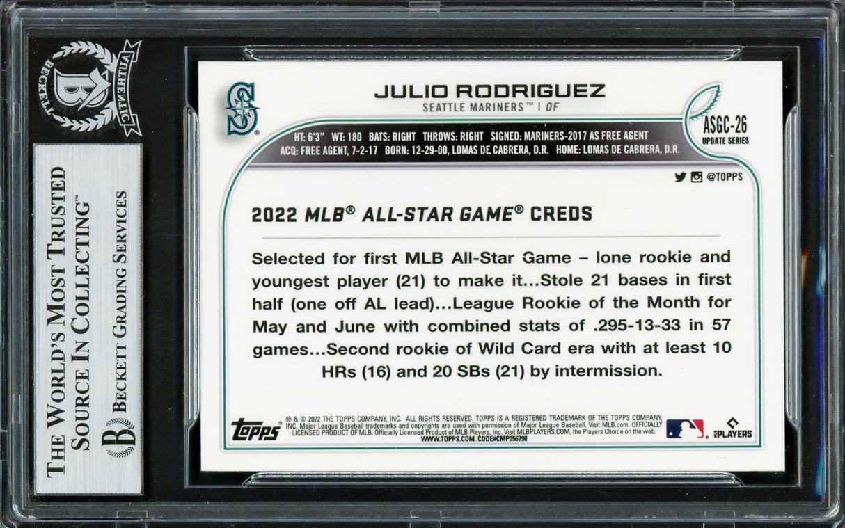 Julio Rodriguez Autographed 2022 Topps Chrome Update All Star Refractors Rookie Card #ACGC-26 Seattle Mariners Beckett BAS Stock #228021