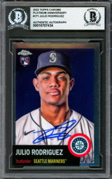 Julio Rodriguez Autographed 2022 Topps Chrome Platinum Anniversary Rookie Card #171 Seattle Mariners Beckett BAS Stock #228024