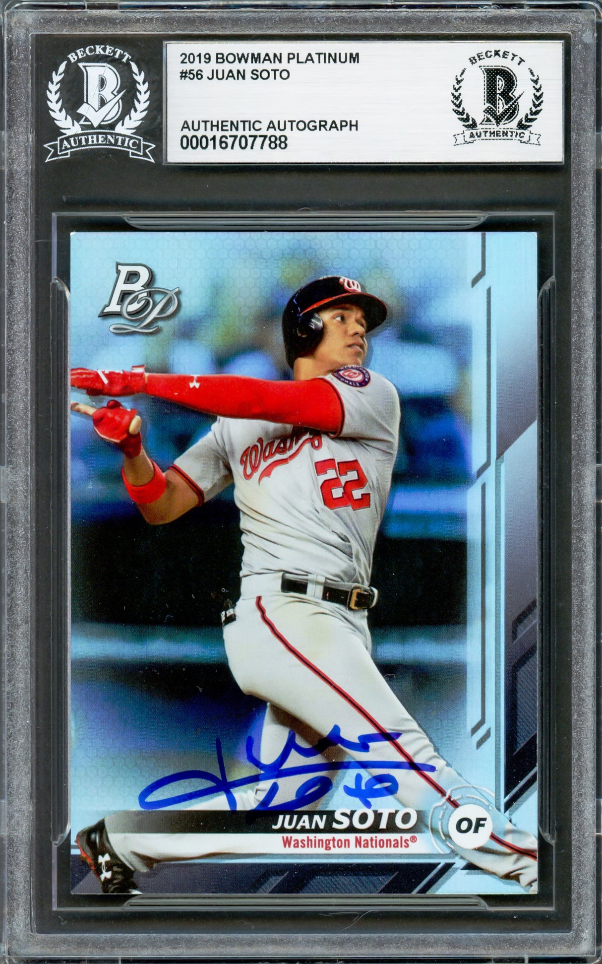 Juan Soto Autographed 2019 Bowman Platinum Card #56 New York Yankees Beckett BAS Stock #228026
