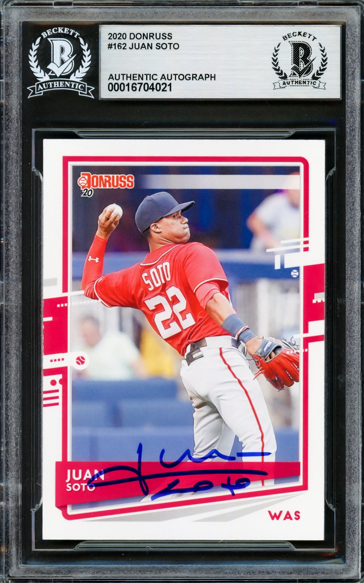 Juan Soto Autographed 2020 Donruss Card #162 New York Mets Beckett BAS Stock #228030