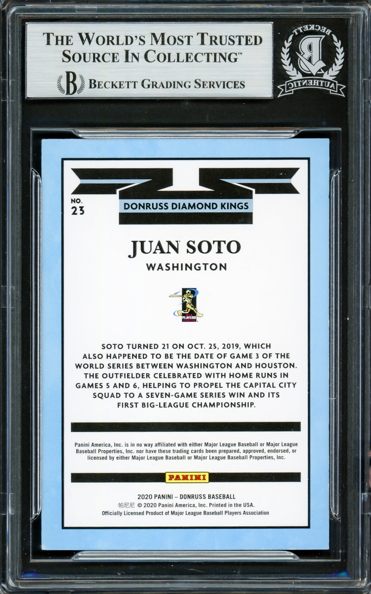 Juan Soto Autographed 2020 Donruss Diamond Kings Card #23 New York Mets Beckett BAS Stock #228031