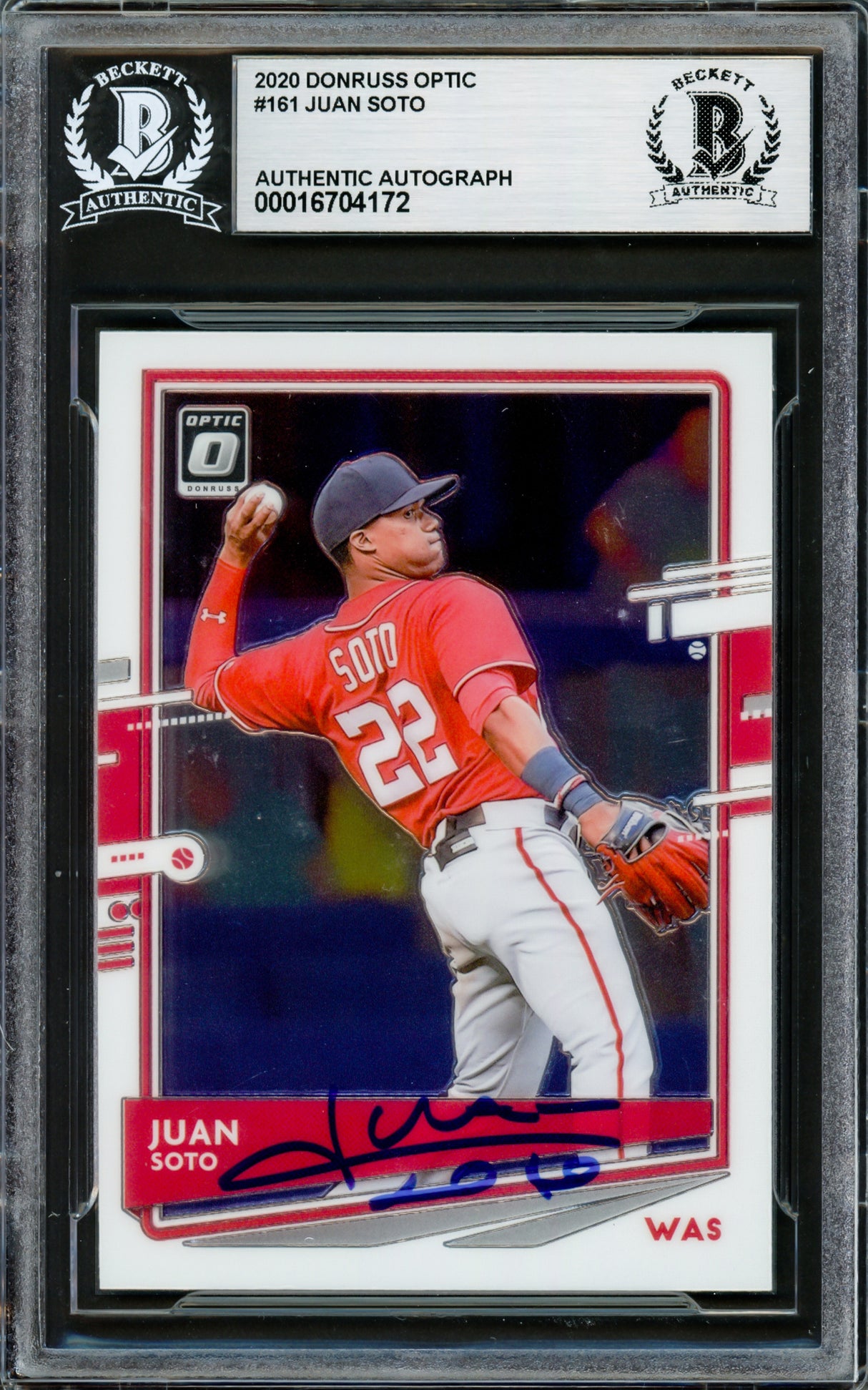 Juan Soto Autographed 2020 Donruss Optic Card #161 New York Mets Beckett BAS Stock #228032