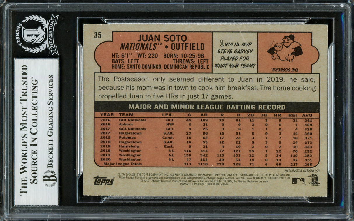 Juan Soto Autographed 2021 Topps Heritage Card #35 New York Mets Beckett BAS Stock #228040