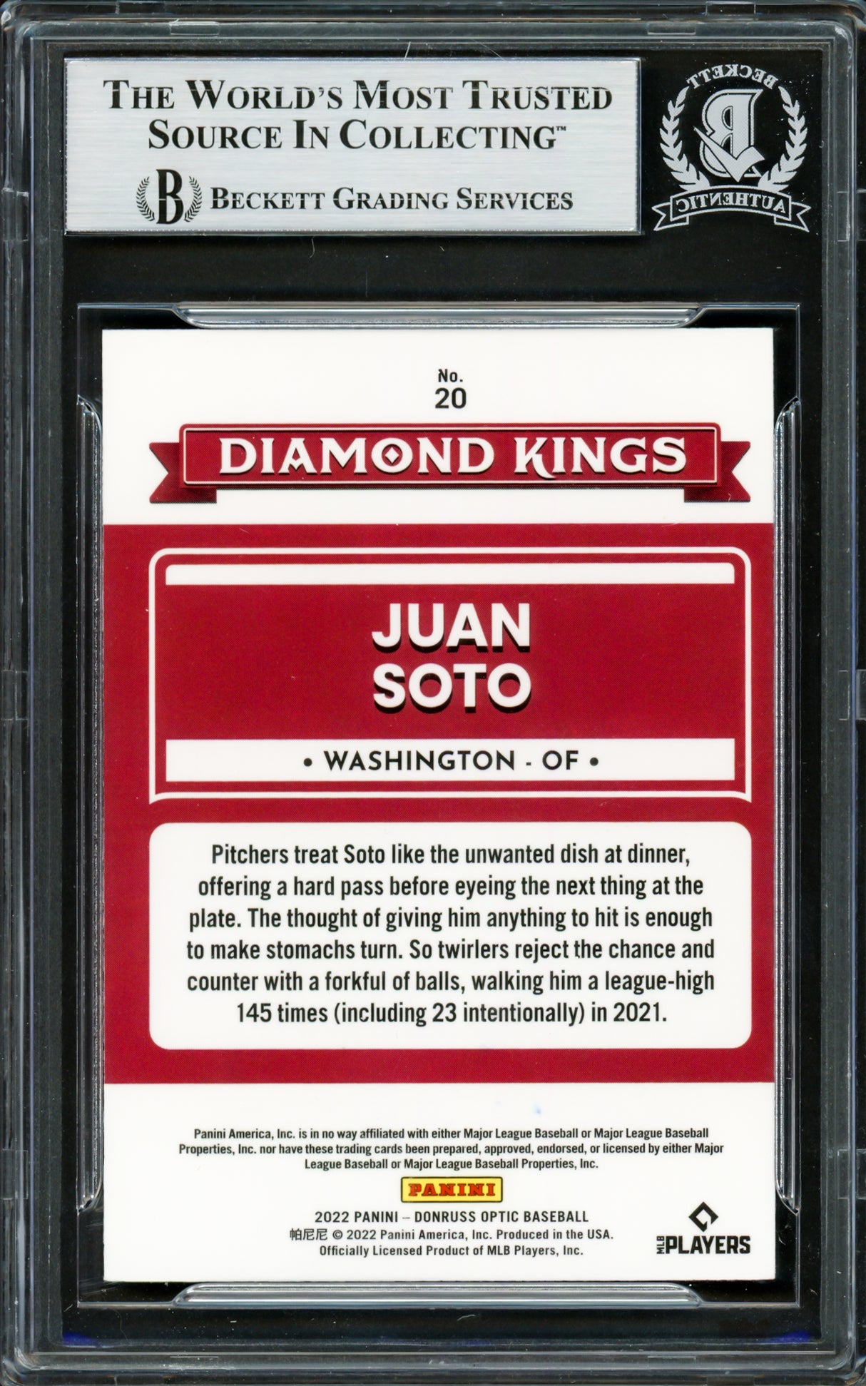 Juan Soto Autographed 2022 Donruss Optic Diamond Kings Card #20 New York Yankees Beckett BAS Stock #228042