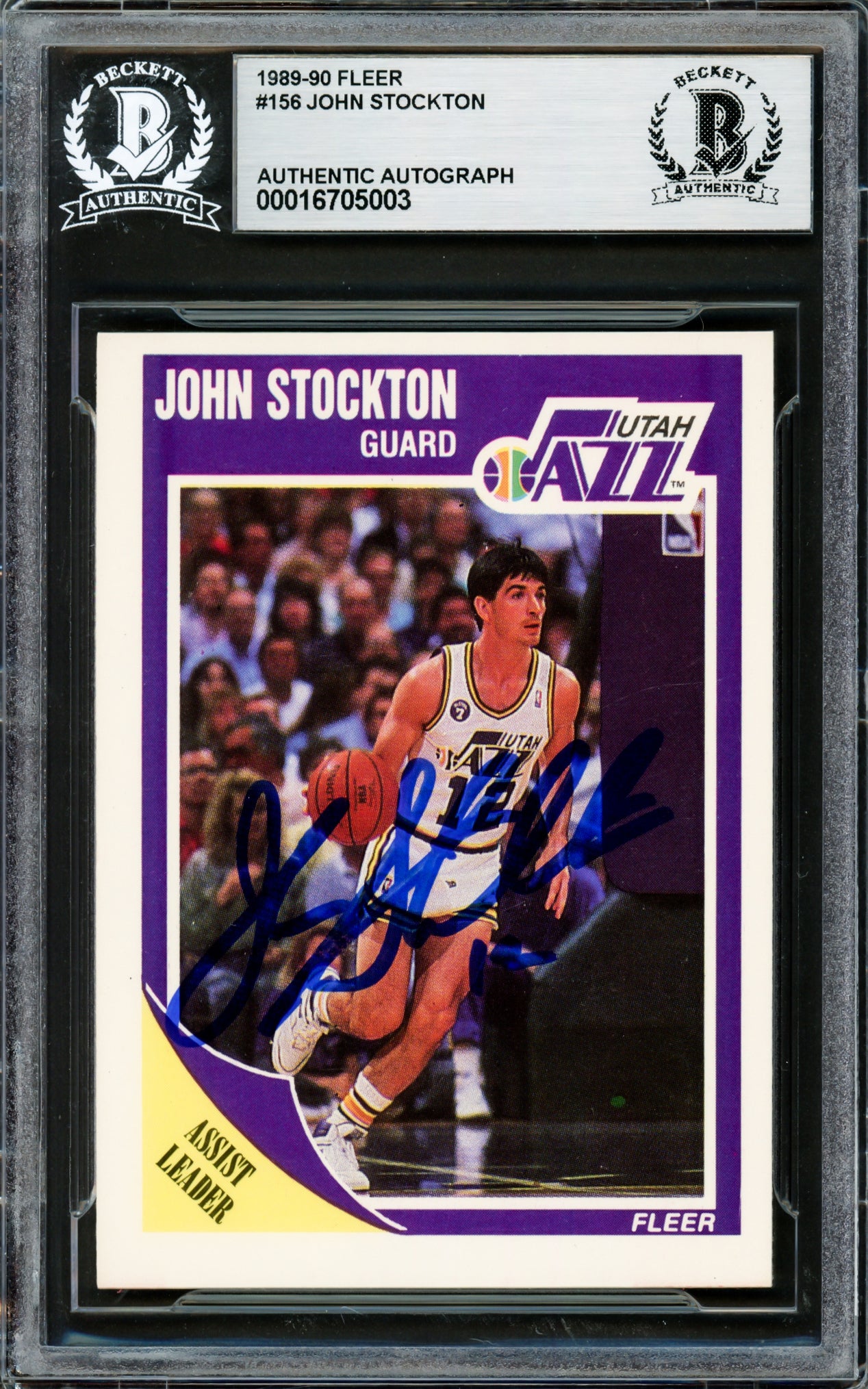 John Stockton Autographed 1989-90 Fleer Card #156 Utah Jazz Beckett BAS Stock #228044