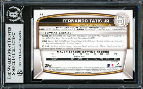 Fernando Tatis Jr. Autographed 2023 Bowman Card #11 San Diego Padres Beckett BAS Stock #228051