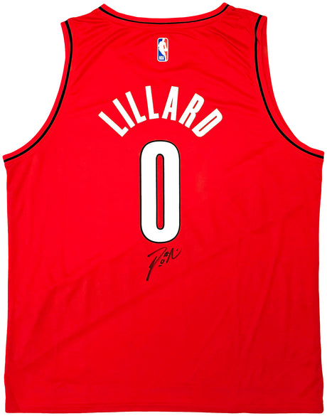 Portland Trailblazers Damian Lillard Autographed Red Fanatics Jersey Size XL Beckett BAS QR Stock #214825