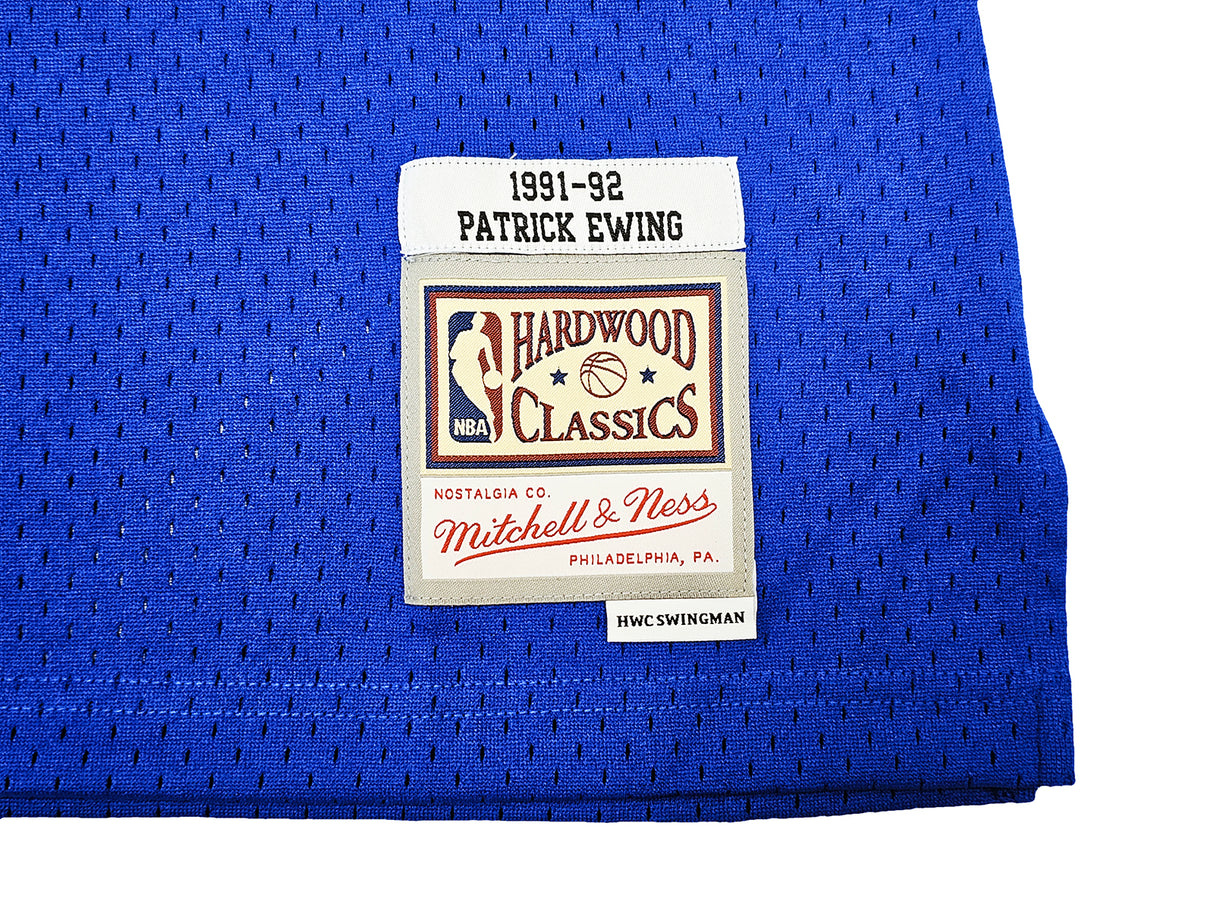 New York Knicks Patrick Ewing Autographed Blue Authentic Mitchell & Ness 1991-92 HWC Swingman Jersey Size L Beckett BAS Witness Stock #214818