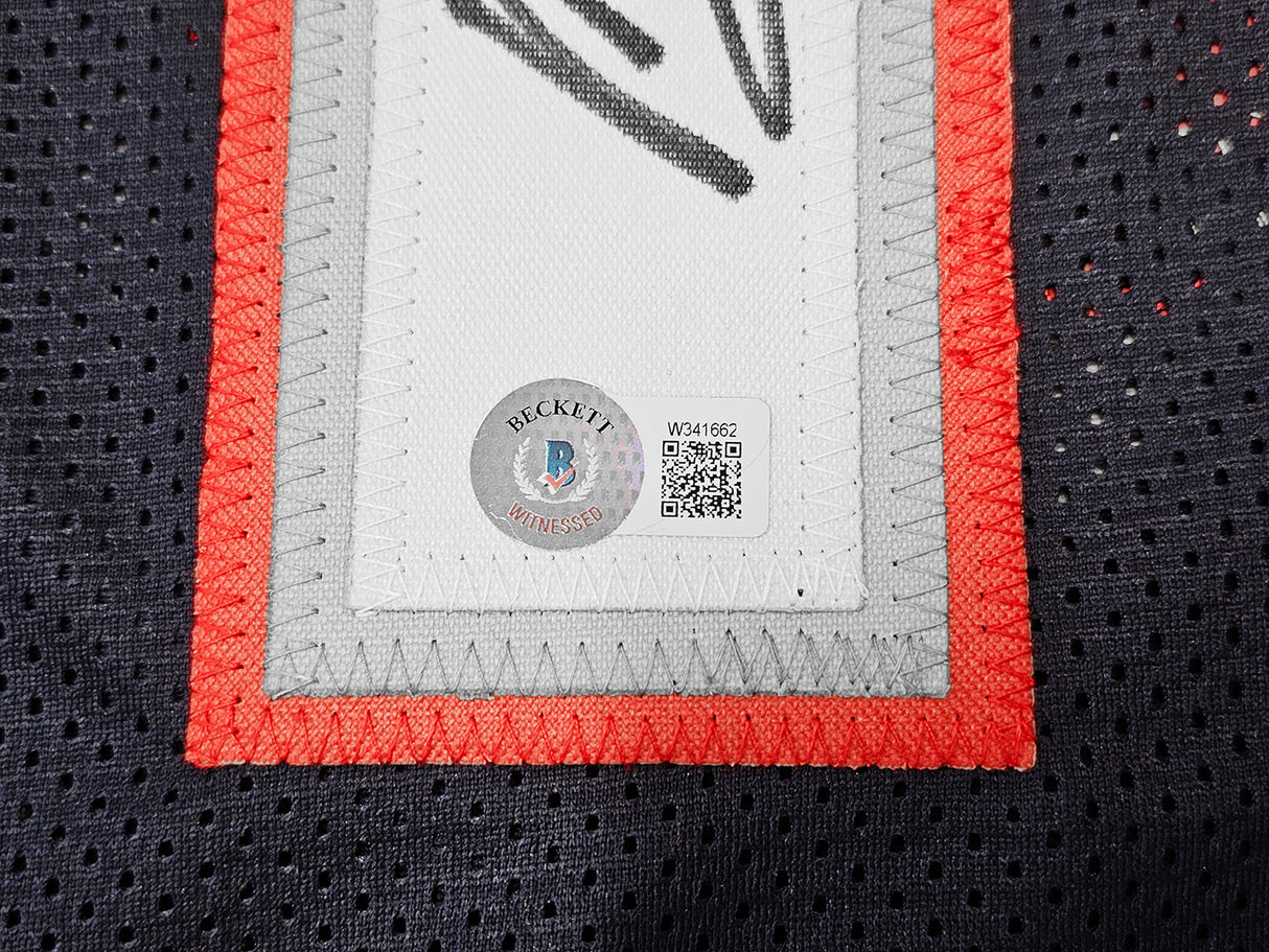 New England Patriots Mac Jones Autographed Blue Jersey Beckett BAS Witness Stock #214796