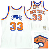 New York Knicks Patrick Ewing Autographed White Authentic Mitchell & Ness 1985-86 HWC Swingman Jersey Size L Beckett BAS Witness Stock #214820