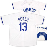 Kansas City Royals Salvador Perez Autographed White Jersey Beckett BAS Witness Stock #241645