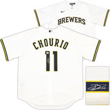 Milwaukee Brewers Jackson Chourio Autographed Cream Nike Jersey Size XL Beckett BAS QR Stock #241636