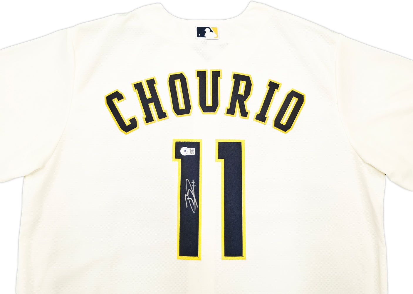 Milwaukee Brewers Jackson Chourio Autographed Cream Nike Jersey Size XL Beckett BAS QR Stock #241636