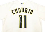 Milwaukee Brewers Jackson Chourio Autographed Cream Nike Jersey Size XL Beckett BAS QR Stock #241636