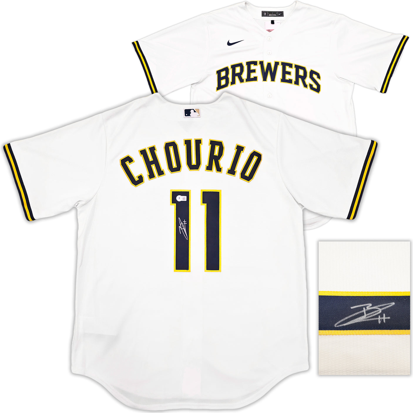 Milwaukee Brewers Jackson Chourio Autographed Cream Nike Jersey Size L Beckett BAS QR Stock #241635