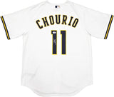 Milwaukee Brewers Jackson Chourio Autographed Cream Nike Jersey Size L Beckett BAS QR Stock #241635