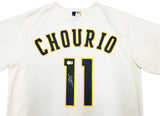 Milwaukee Brewers Jackson Chourio Autographed Cream Nike Jersey Size L Beckett BAS QR Stock #241635