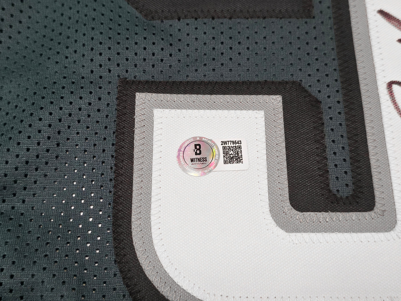 Philadelphia Eagles Brandon Graham Autographed Green Stat Jersey Beckett BAS Witness Stock #241648