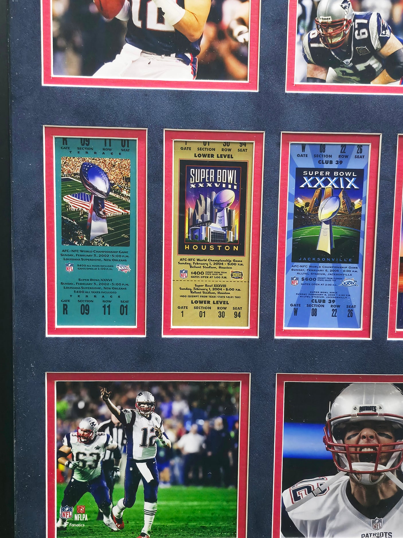Tom Brady Framed Unsigned Super Bowl Ticket Collage New England Patriots SKU #242962