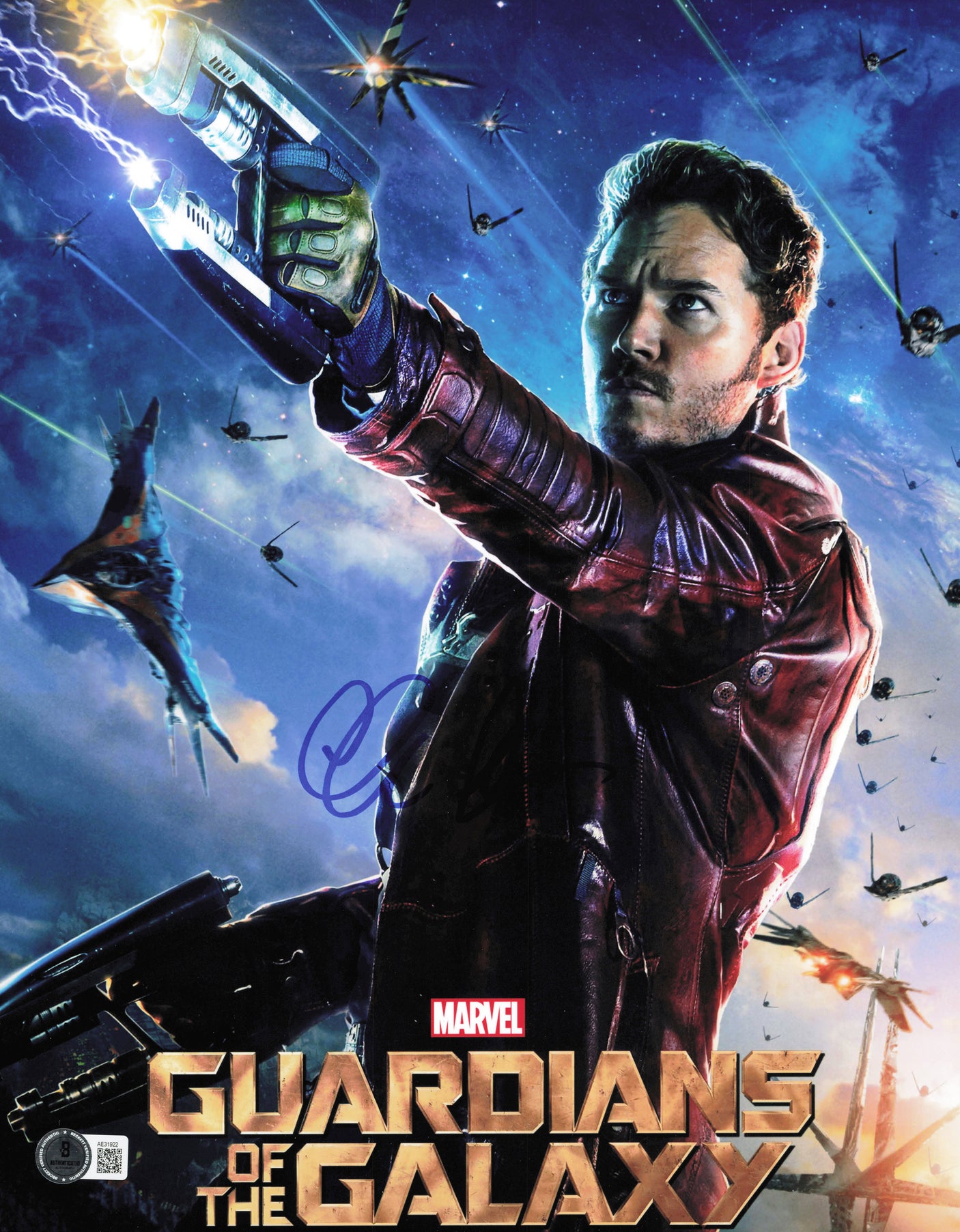 Chris Pratt Autographed 11x14 Photo Guardians of the Galaxy Beckett BAS QR #AE31922