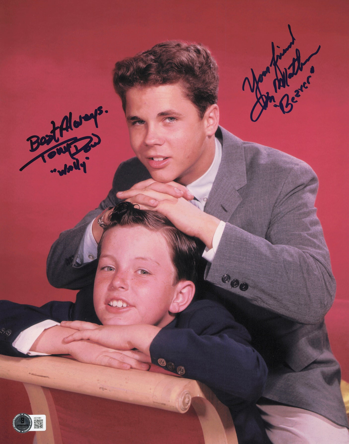 Jerry Mathers & Tony Dow Autographed 11x14 Photo Leave It To Beaver Beckett BAS QR #AE31961