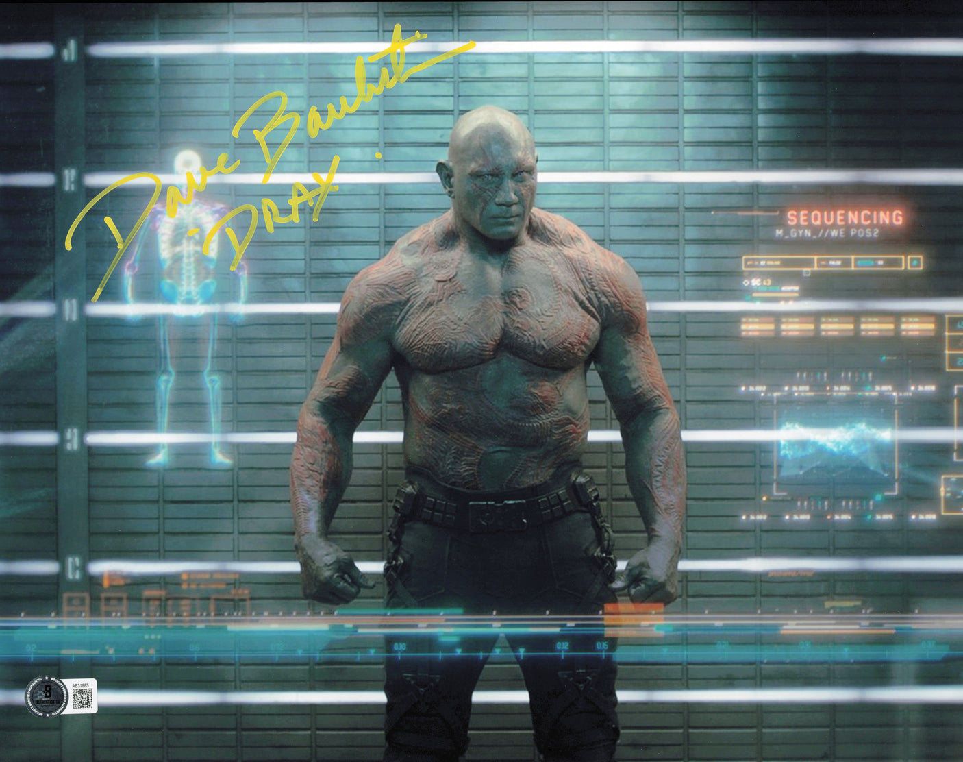Dave Bautista Autographed 11x14 Photo Guardians of the Galaxy "Drax" Beckett BAS QR #AE31985