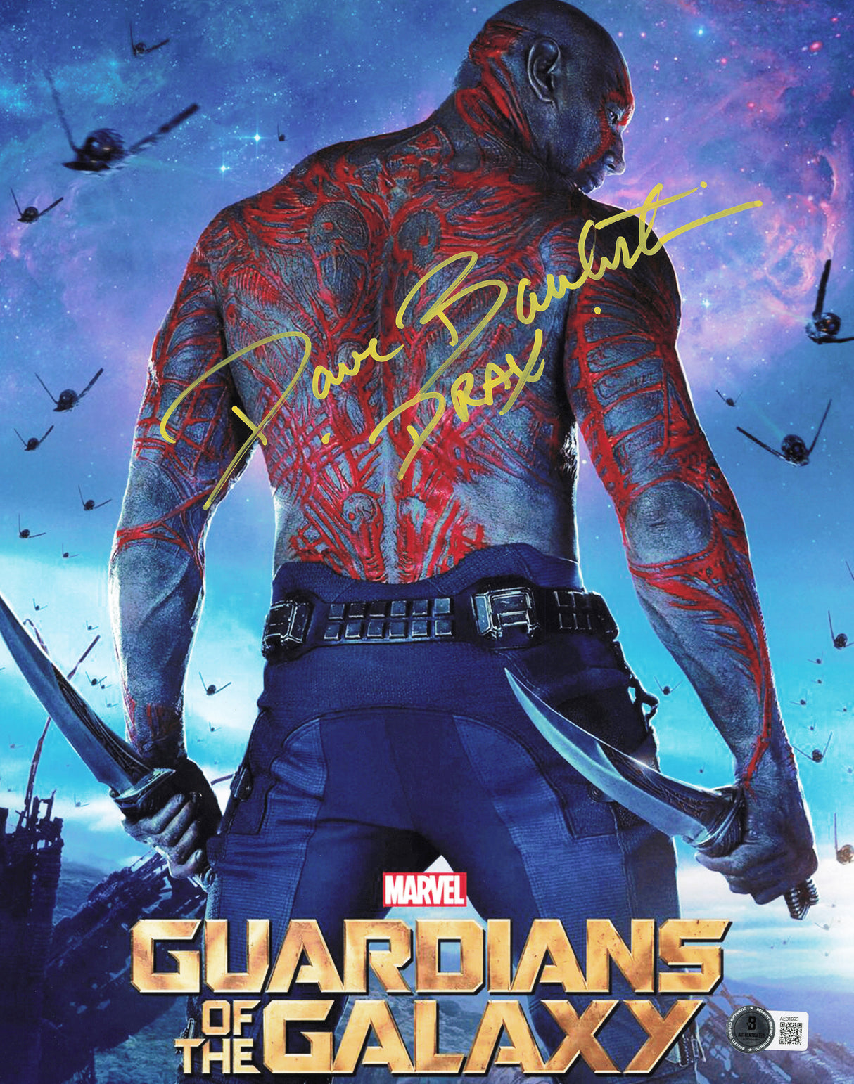 Dave Bautista Autographed 11x14 Photo Guardians of the Galaxy "Drax" Beckett BAS QR #AE31993