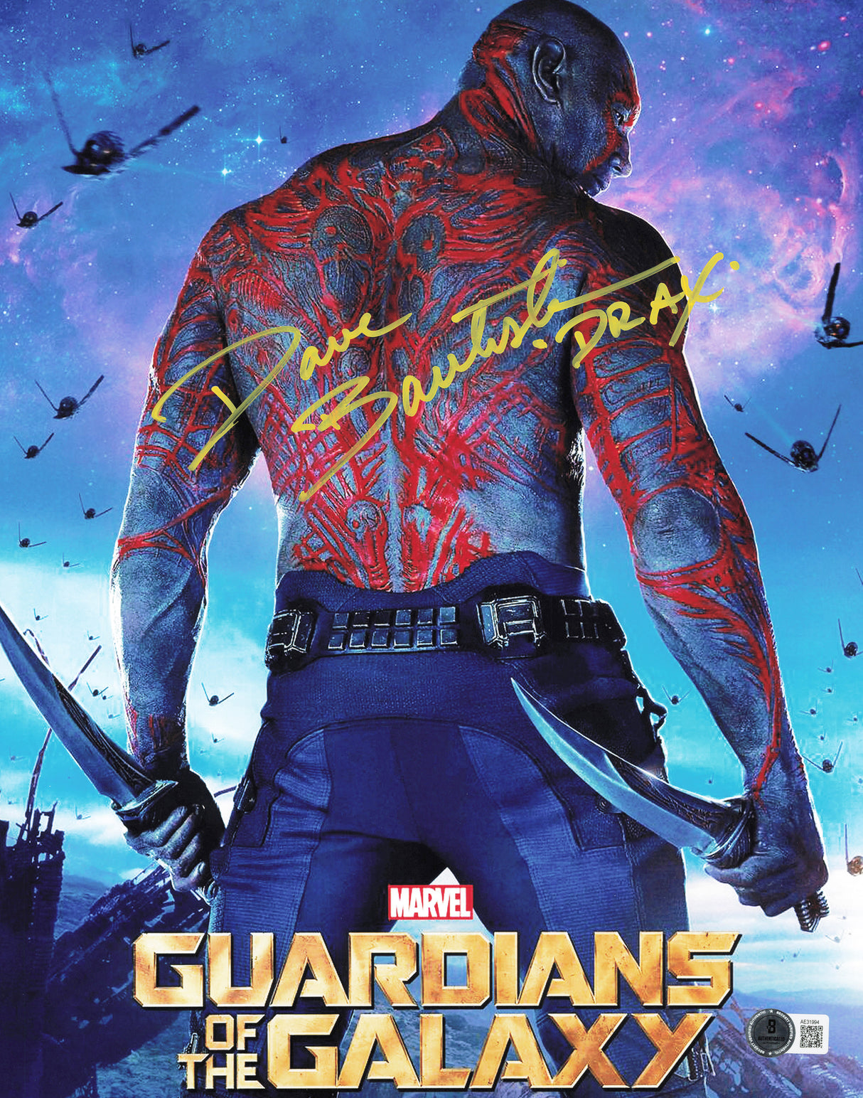 Dave Bautista Autographed 11x14 Photo Guardians of the Galaxy "Drax" Beckett BAS QR #AE31994