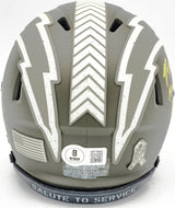 Ron Mix Autographed San Diego Chargers Army Green Salute to Service Speed Mini Helmet "HOF 1979" Beckett BAS Witness Stock #230075