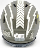 Ron Mix Autographed San Diego Chargers Army Green Salute to Service Speed Mini Helmet "HOF 1979" Beckett BAS Witness Stock #230075